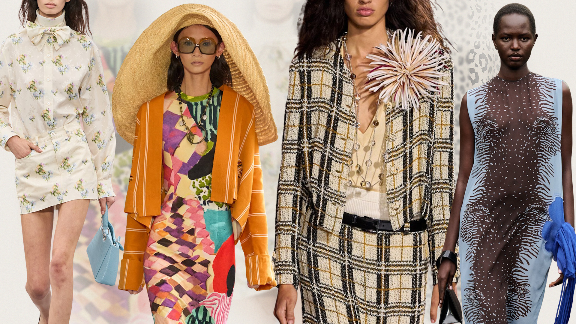 spring 2026 print trends are shown in a collage of runway images 
