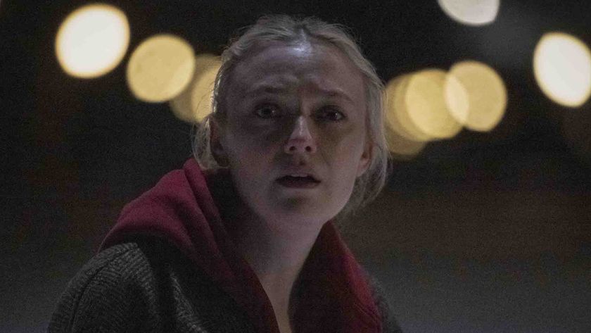 Polly staring forward in jacket at night in Vicious