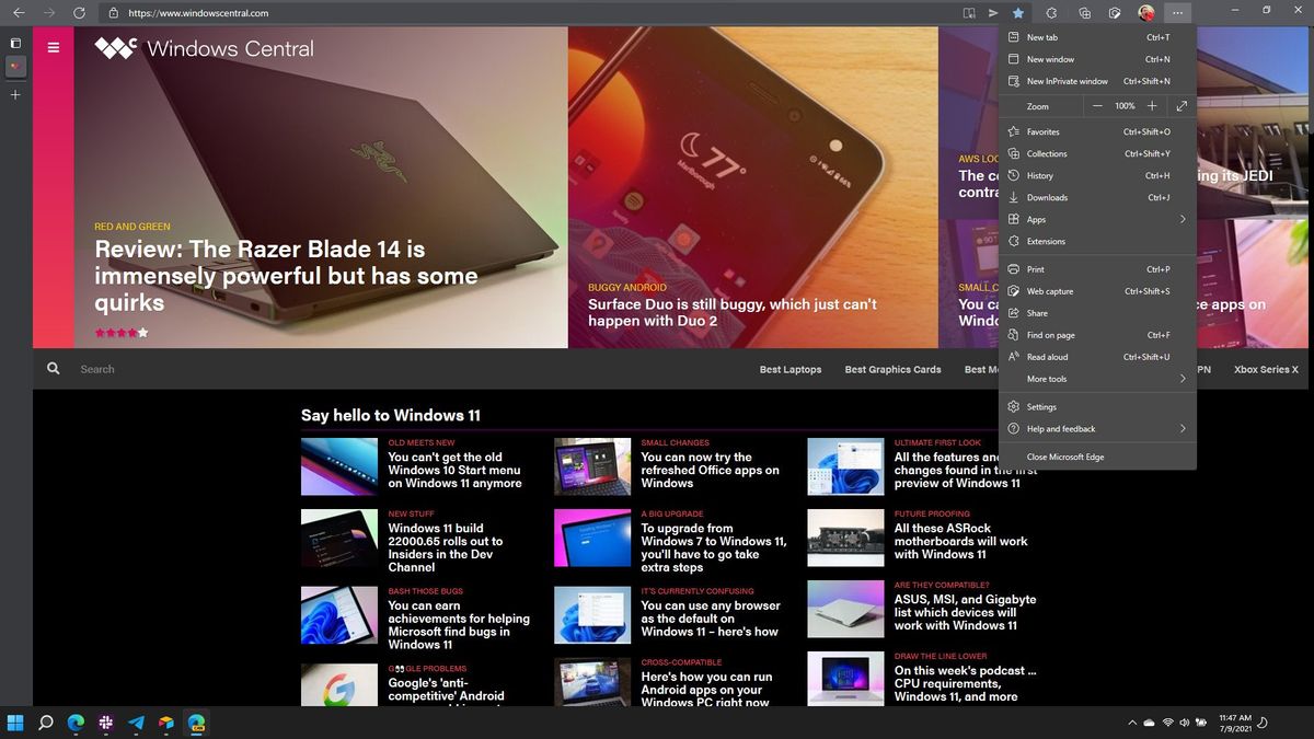 Edge without Windows 11 visual updates