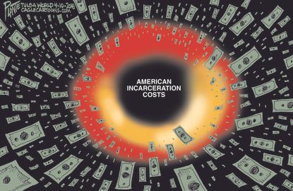 Political Cartoon U.S. First black hole image American incarceration costs