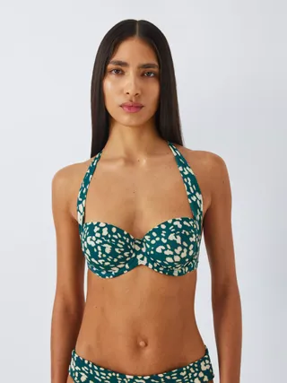 John Lewis Rio Animal Print Sling Halter Bikini Top, Teal