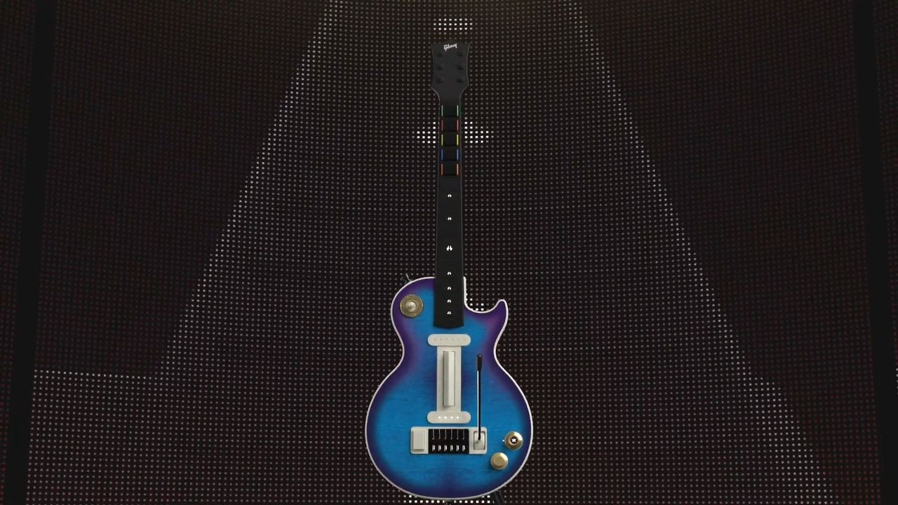 The CRKD Les Paul Guitar Controller on a black, dotted background