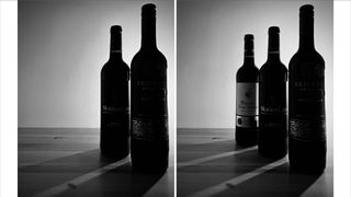 B&W photo of bottles of wine