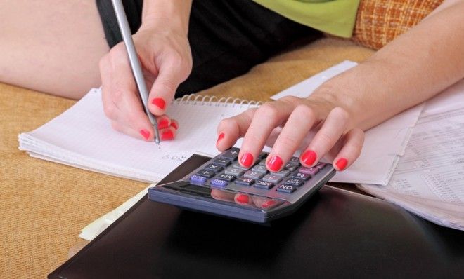 Woman paying bills