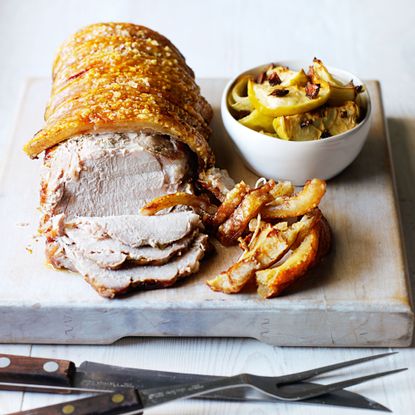 Roasted Pork Loin with Baked Apple and Onion Chutney recipe-recipe ideas-new recipes-woman and home