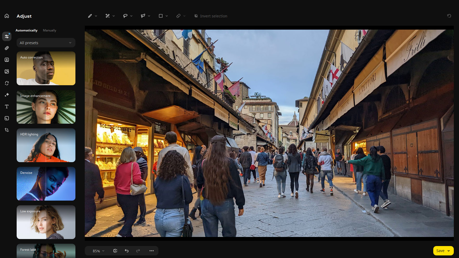 Movavi Photo Editor with touched up image of Ponte Vecchio.