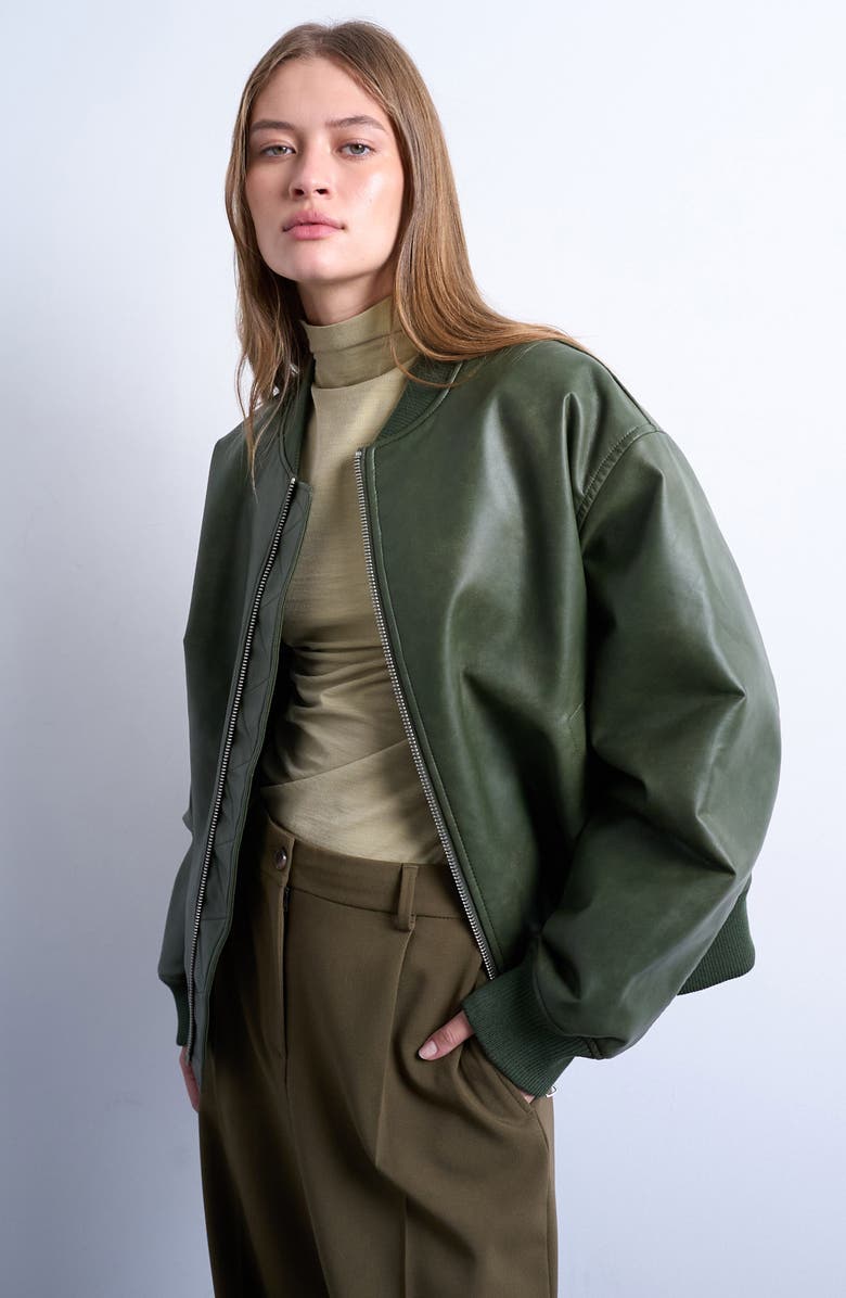 Oversize Faux Leather Bomber Jacket