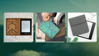 A collage of the best Kindle covers against a summer sky background