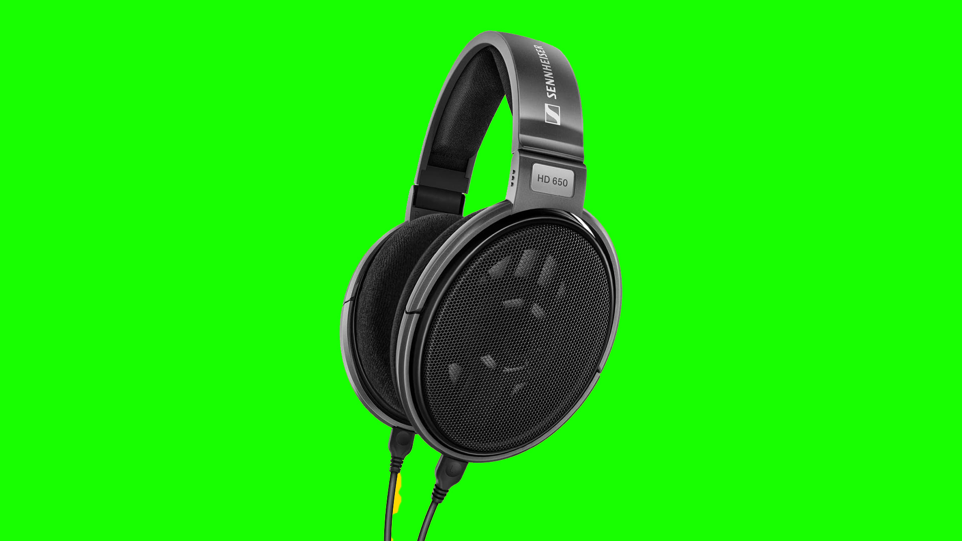 The Sennheiser HD 650 headphones on a green background.