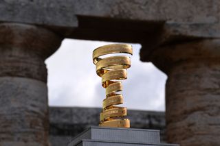PALERMO ITALY OCTOBER 01 Trofeo Senza Fine Trophy Landscape during the 103rd Giro dItalia 2020 Team Presentation in Archaeological Park of Segesta in Palermo City Temple of Segesta girodiitalia Giro on October 01 2020 in Palermo Italy Photo by Tim de WaeleGetty Images