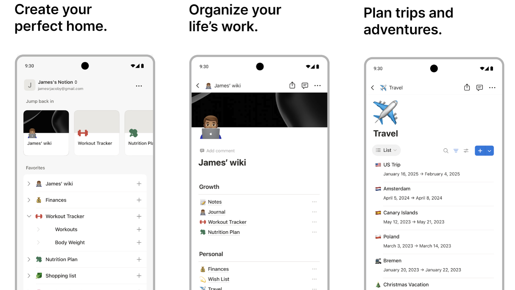 Screenshots of Notion on Android