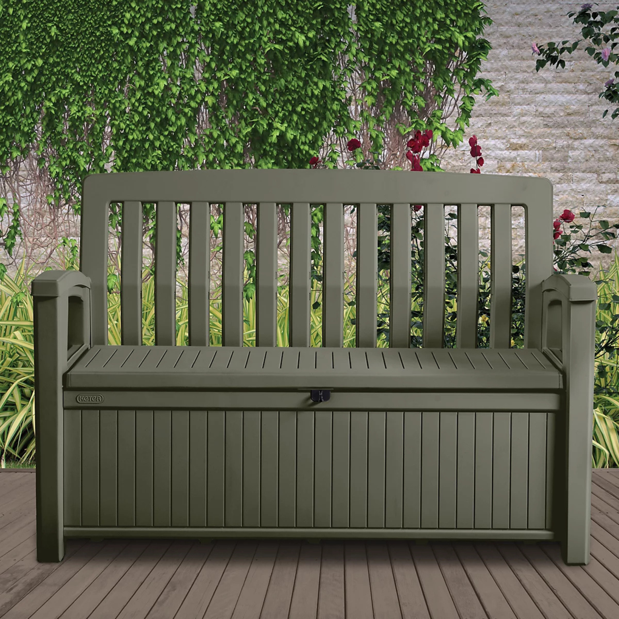 Keter Darwin Green Wooden Bench &amp; storage box