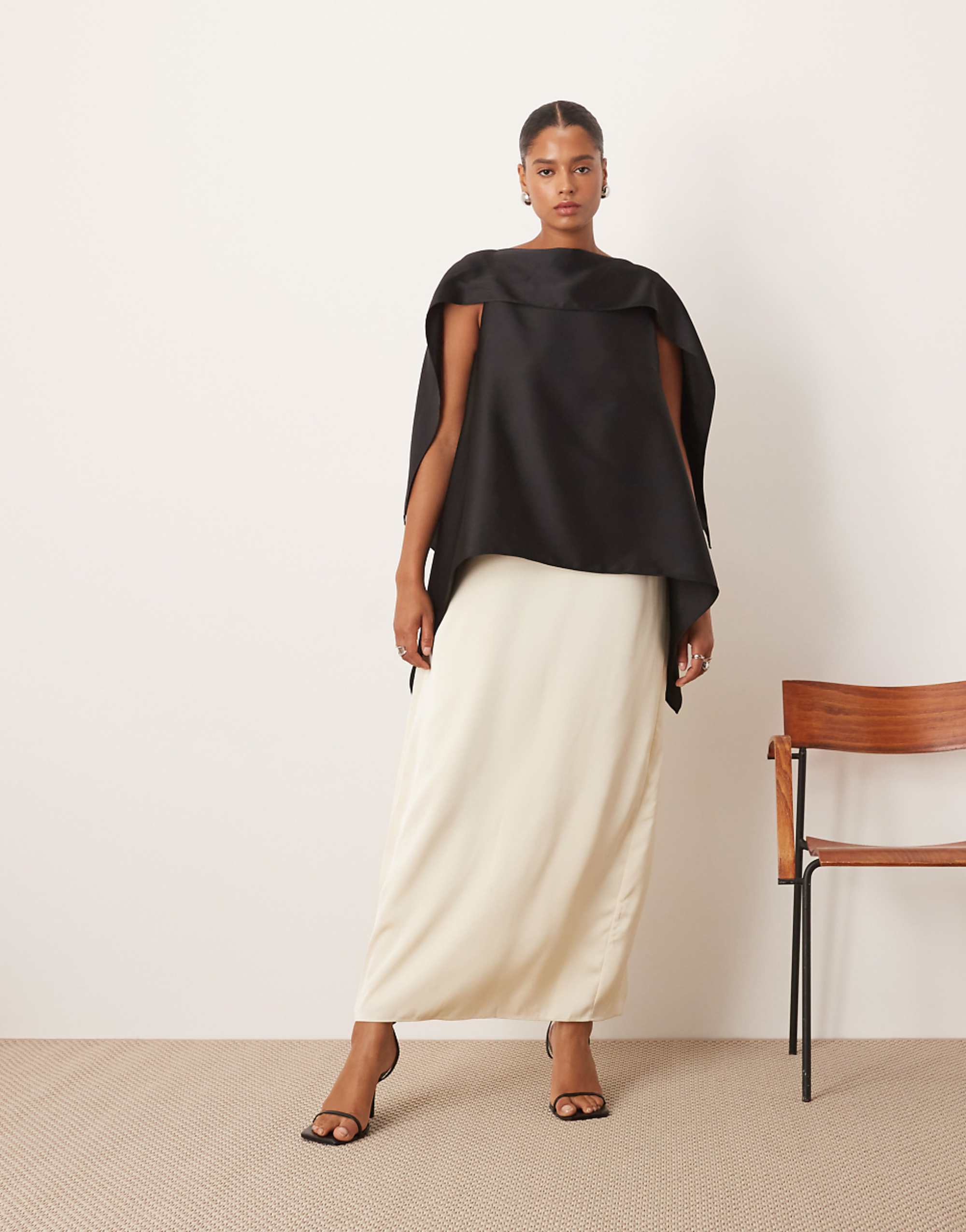 Arrange Curve Scarf Neck Square Cut Column Midi Dress in Mono Color Block