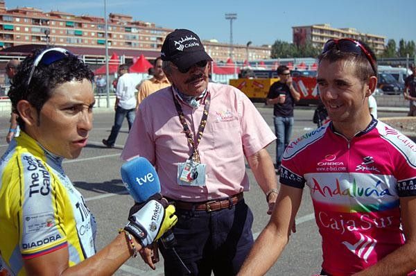 The protagonists of yesterday Walter Pedraza (Tinkoff Credit Systems, left) and Jes&uacute;s Rosendo (Andaluc&iacute;a-Cajasur) were on hand for a little pre-race chat with Spanish TV today.