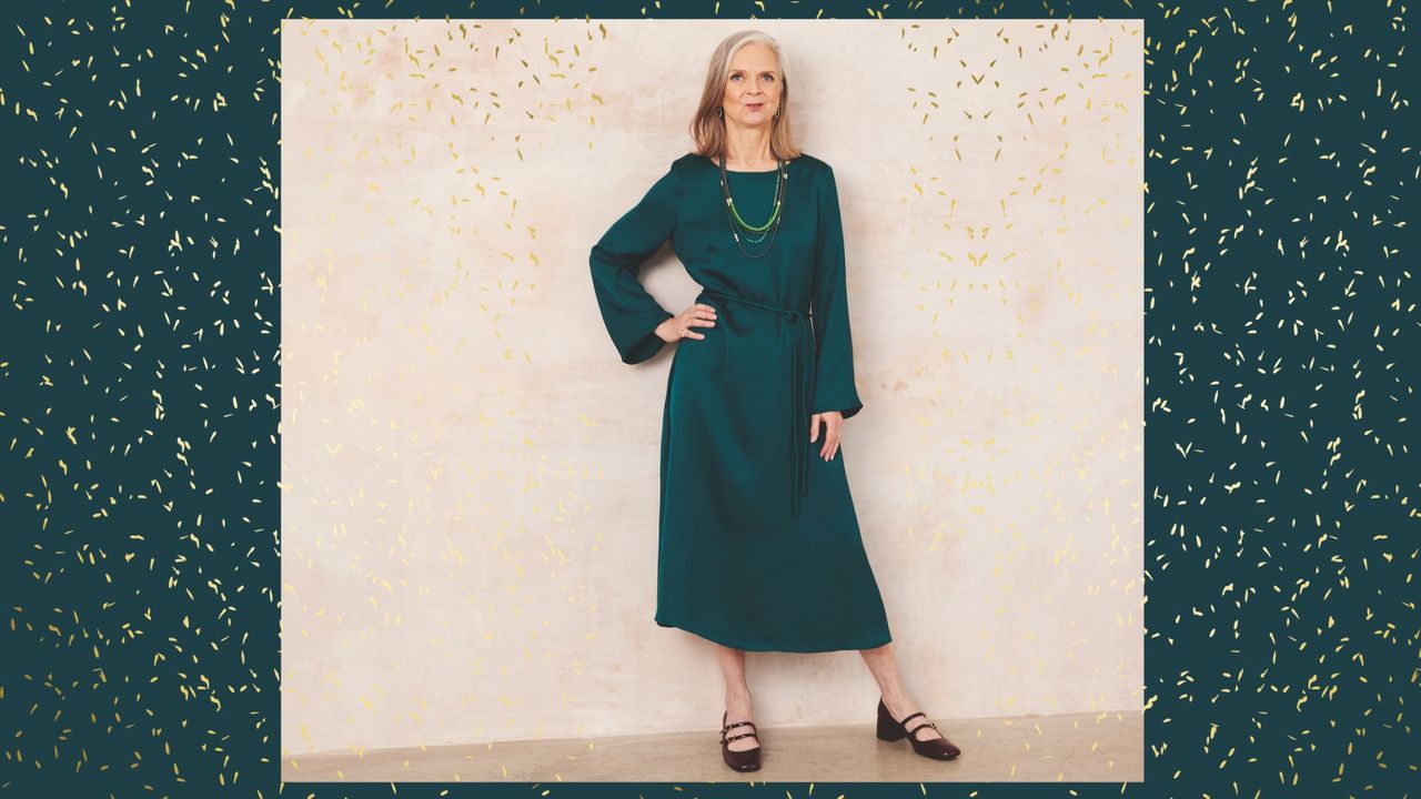Alyson Walsh, fashion columnist, wearing a bottle green evening dress
