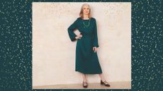 Alyson Walsh, fashion columnist, wearing a bottle green evening dress