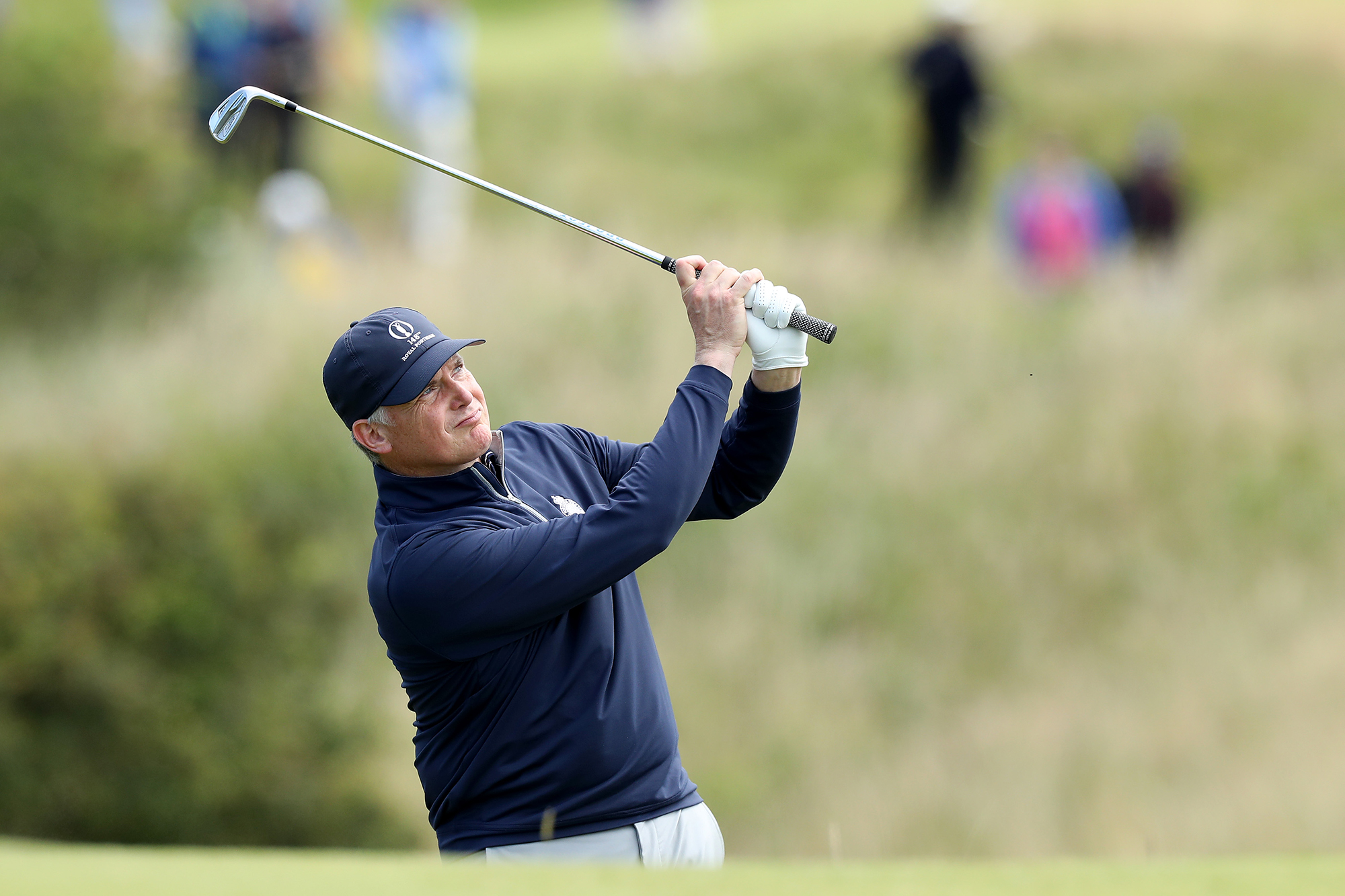Royal Portrush Head Professional Gary McNeill hitting a shot as a non-competitive marker at the 2019 Open Championship