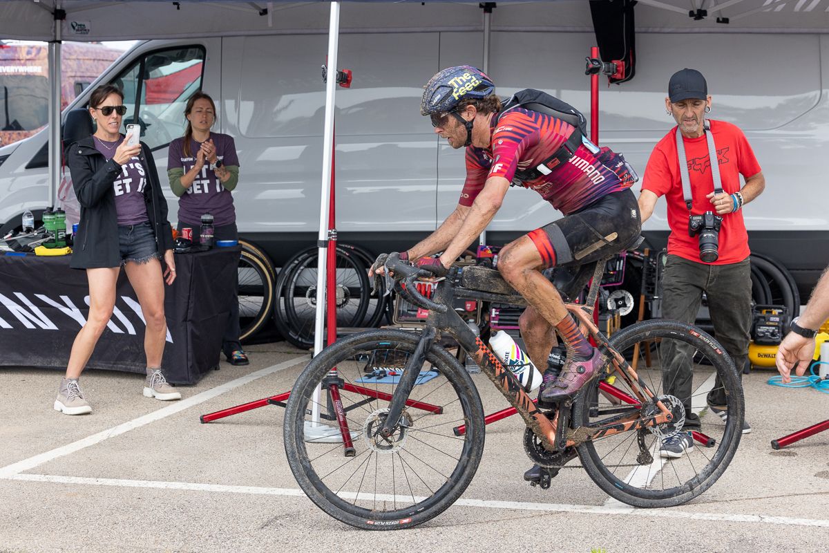 Peter Stetina, who finished 7th on the day, left the Eureka aid station on a freshly powerwashed bike that was rumored to be some sort of prototype.