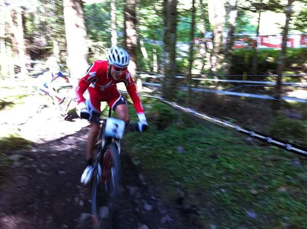 Jaroslav Kulhavy in a blur as he does practice laps at the same time of day as his race will be... the later afternoon.
