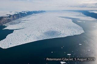 greenland glacier ice berg, greenland glacier collapse, greenland ice island, ice shelf collapse, arctic ice melt, arctic melt season, sea level rise, glaciers and sea level rise, petermann glacier