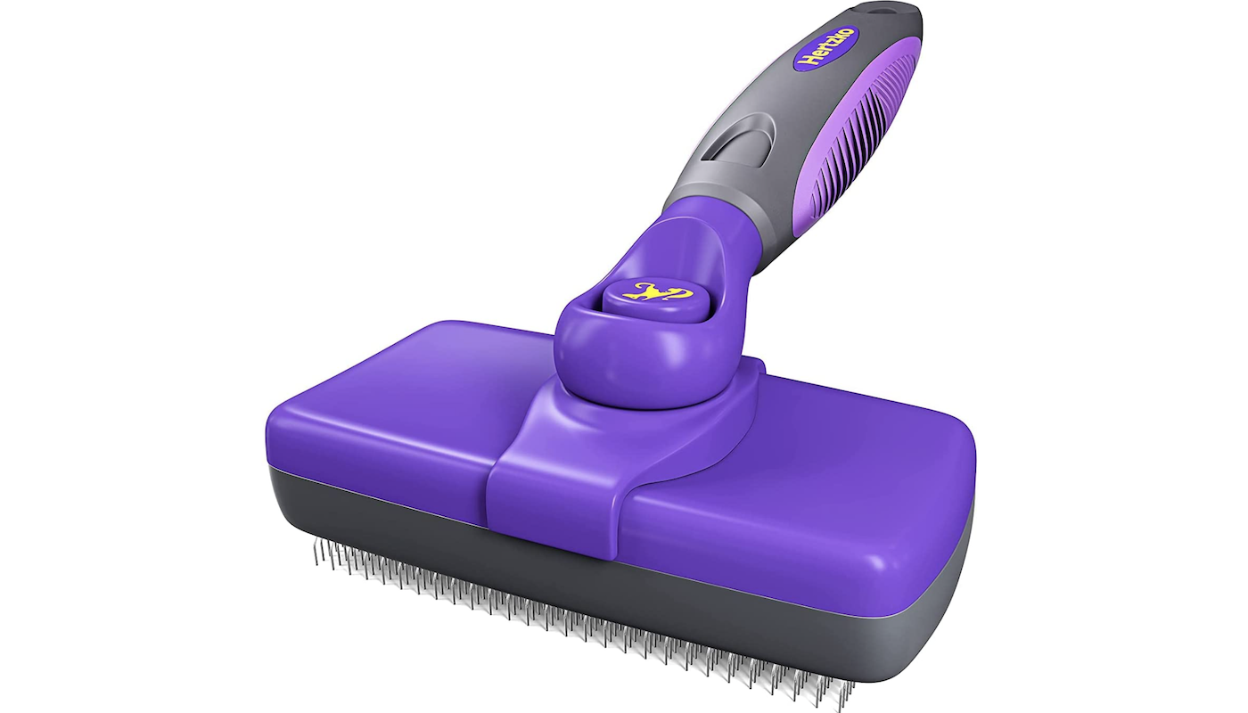 Purple dog grooming brush
