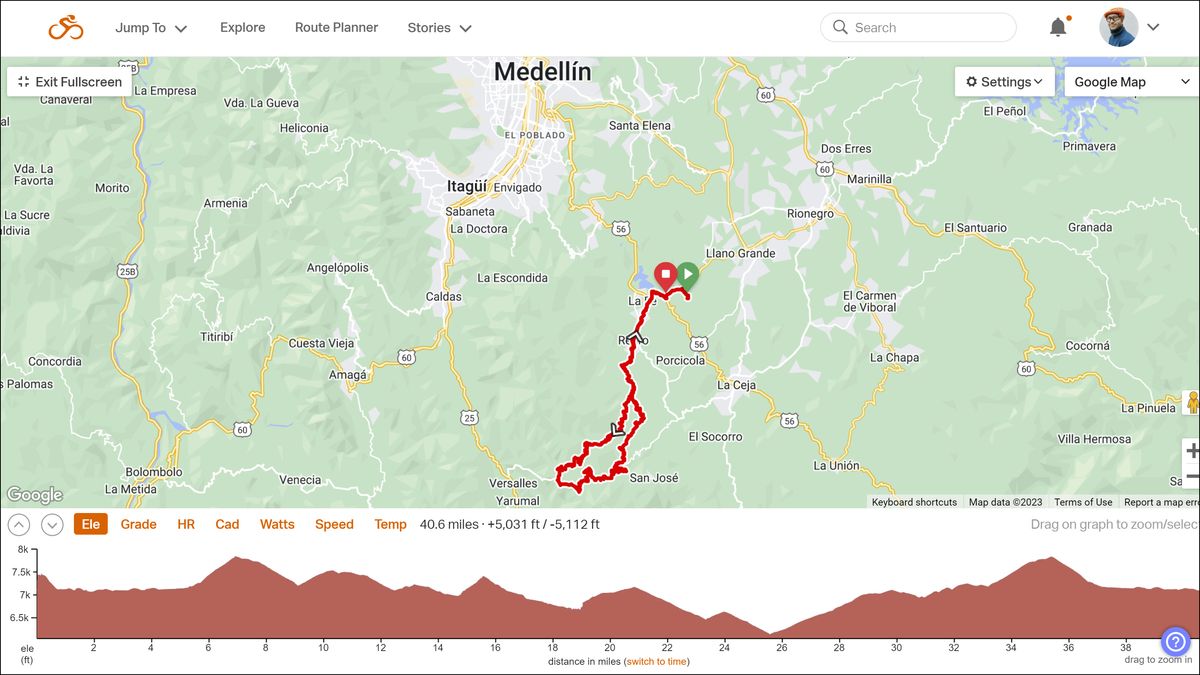 map of a ride in Colombia