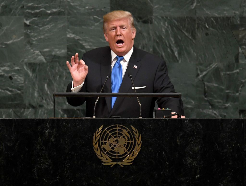 President Trump speaks at the UN.