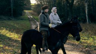 Princess Anne and Queen Elizabeth on horseback