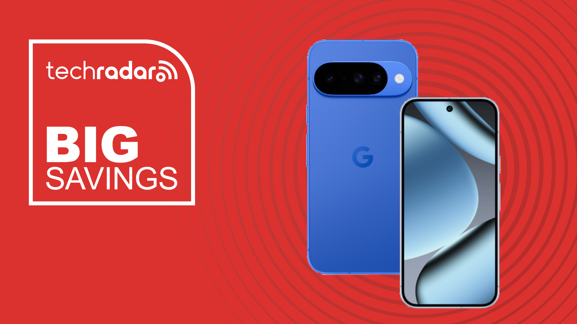 Google Pixel 10 and Pixel 10 Pro on a red background