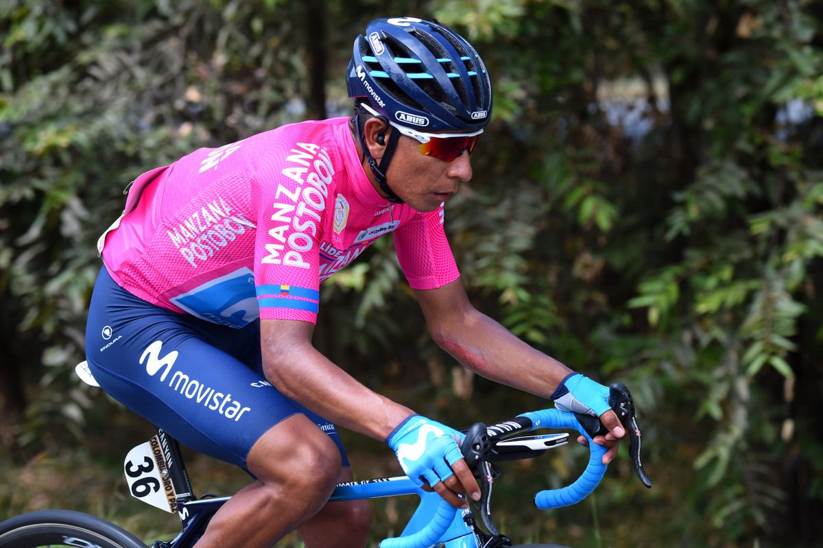 Nairo Quintana (Movistar) in the pink leader's jersey
