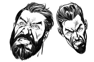 How to draw a face: Two drawings of an angry looking man