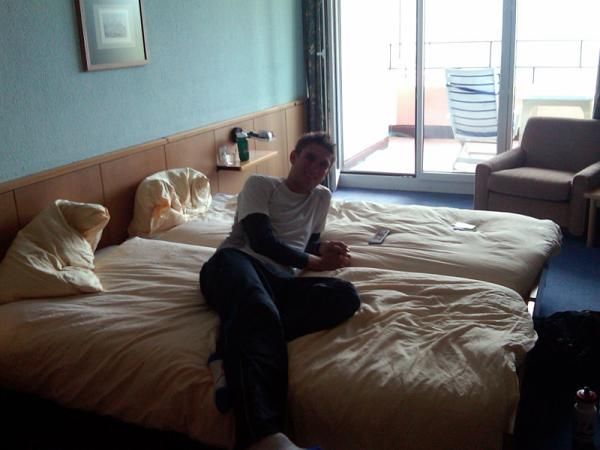 Hanging out in the hotel room. The main activity of all the bike races we do.