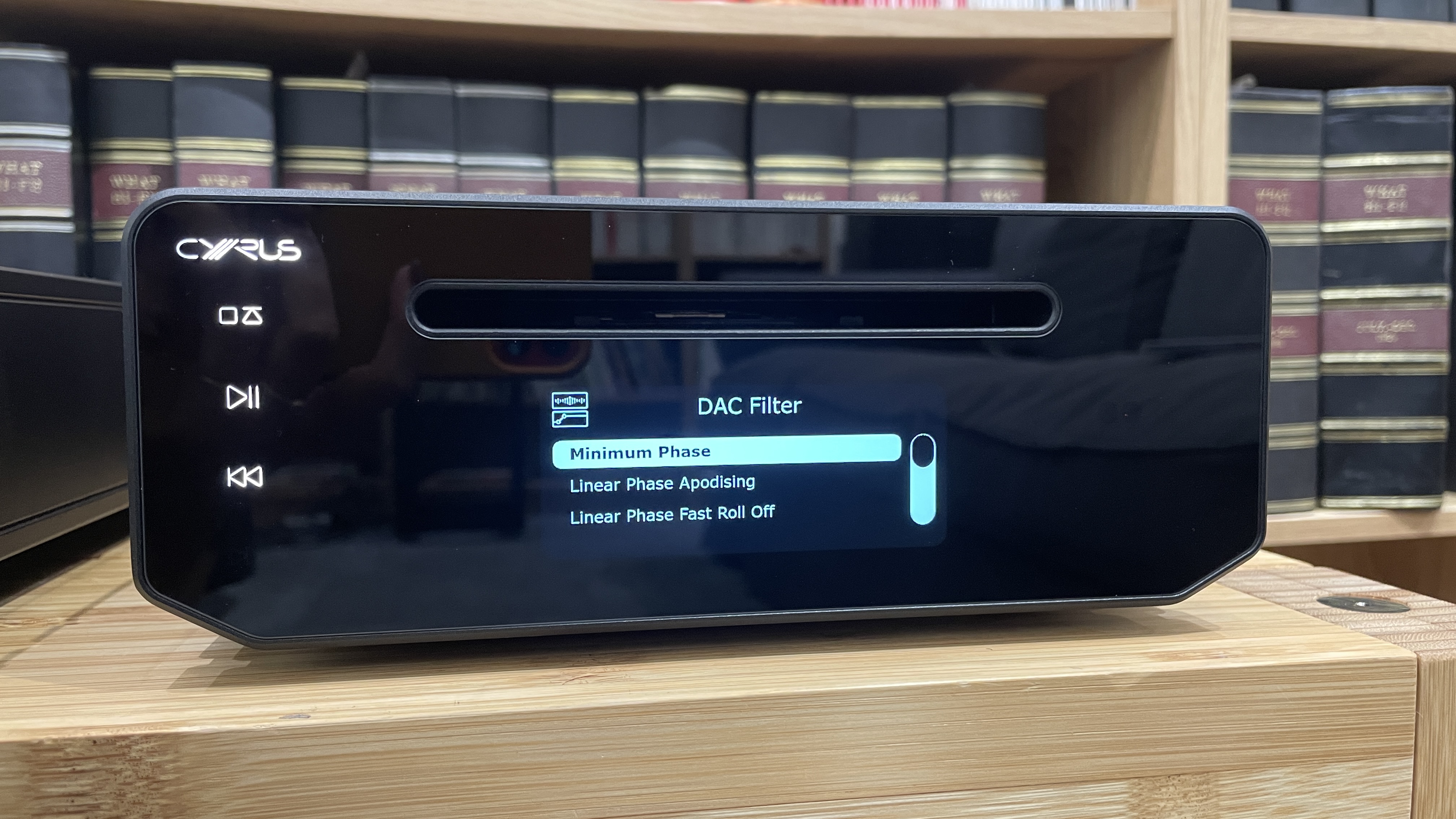 DAC filter options in the menu displayed on Cyrus 40 CD CD player