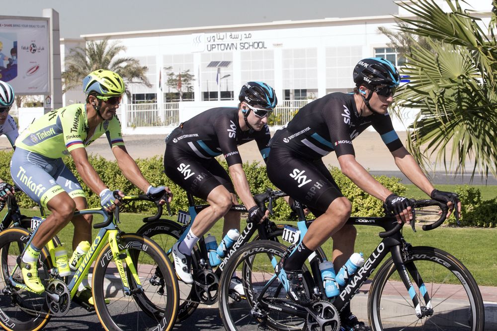 Gianni Moscon on the front of the bunch