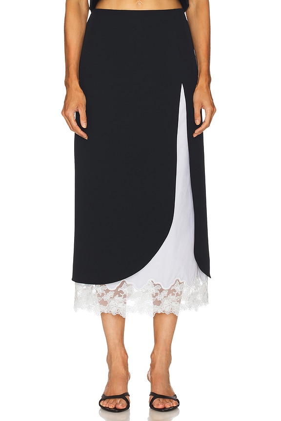 The Midi Pencil Skirt With Lace &amp; Poplin
