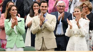 Catherine, Princess of Wales, Roger Federer and Mirka Federer in the Royal Box on day two of Wimbledon 2023