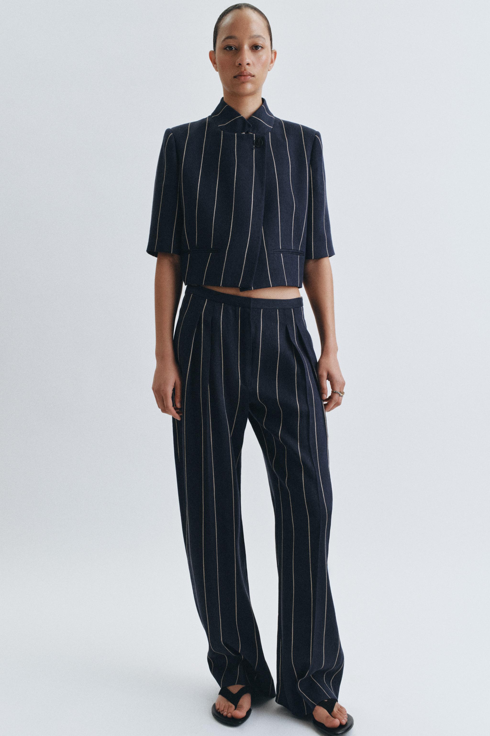 Zw Collection Striped Linen Blend Trousers