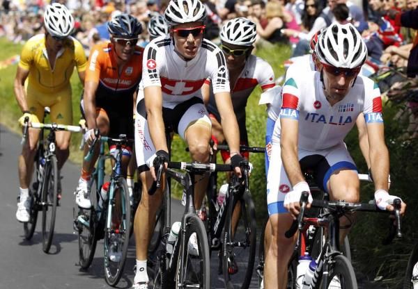 Marco Pinotti leads the day's early break.