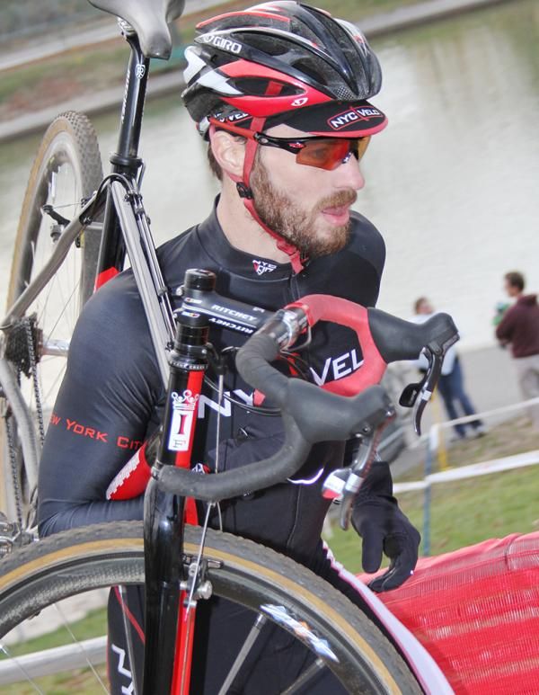 A very intense Andrew Crooks (NYC Velo) concentrates on the stairs.