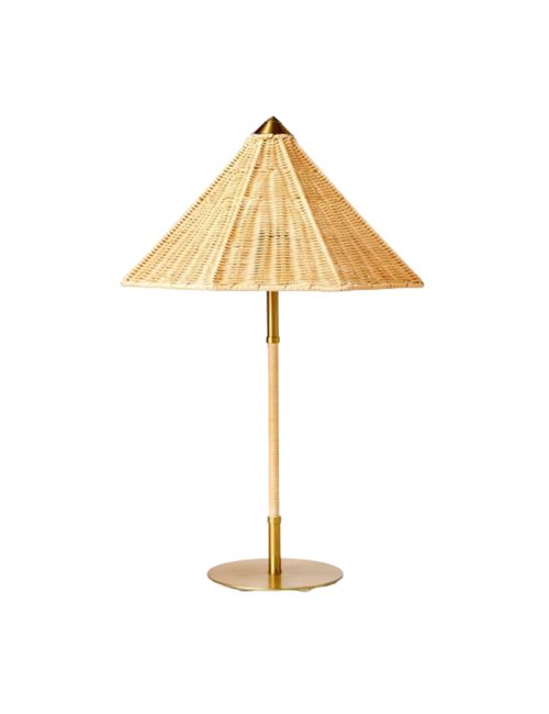 Brass and Tapered Rattan Shade Table Lamp