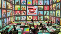 The audience at Lightroom, King's Cross, surrounded by coloured squares on the walls featuring characters from Aardman's productions, taken before a screening of Larger Than Life: The Aardman Story.