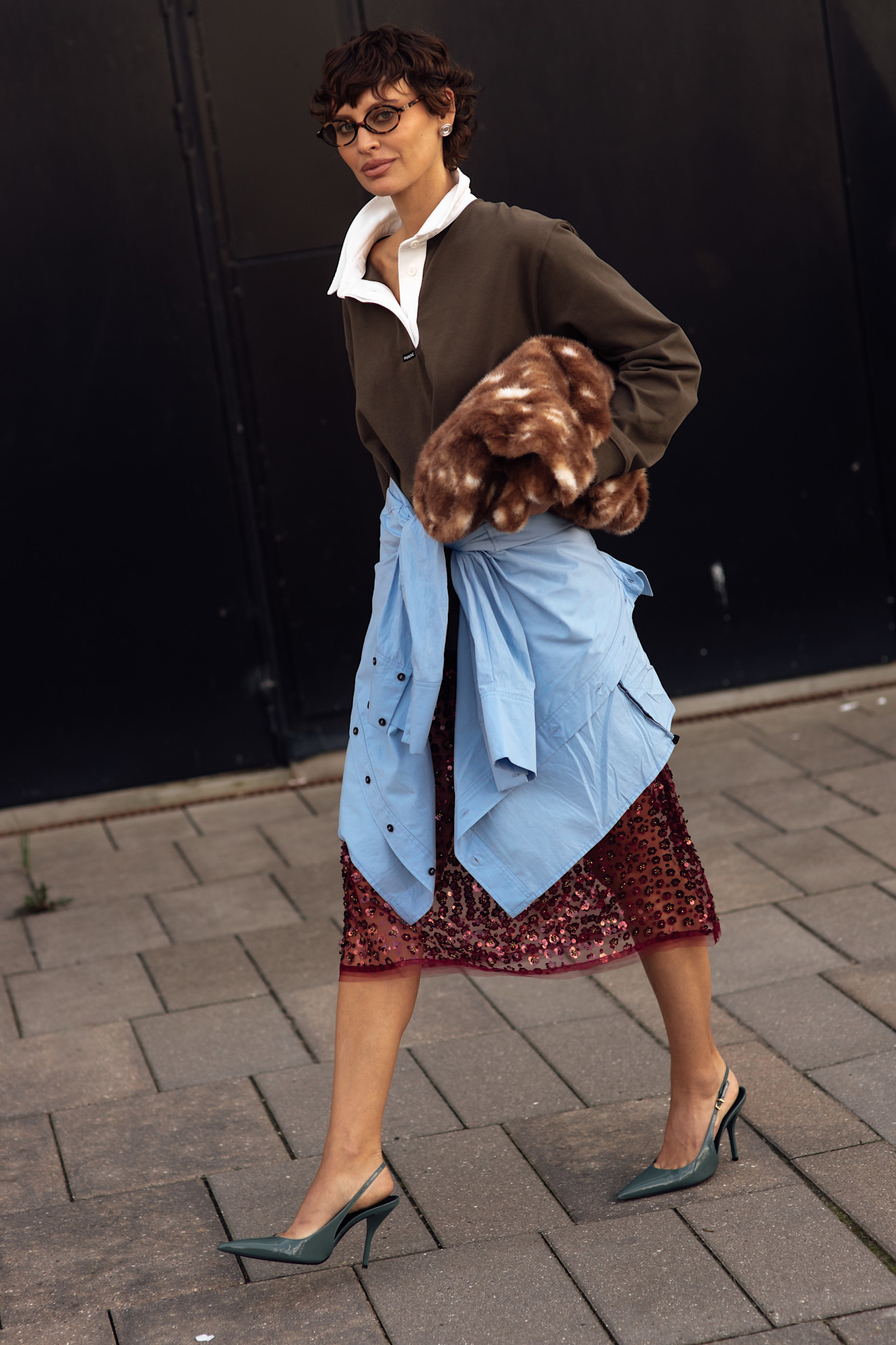 woman in sequin skirt