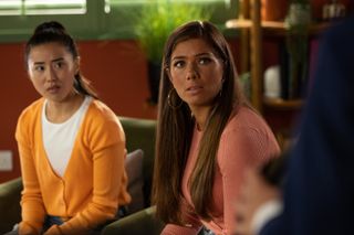Serena (left) makes an unsettling discovery about her brother Mason in Hollyoaks.