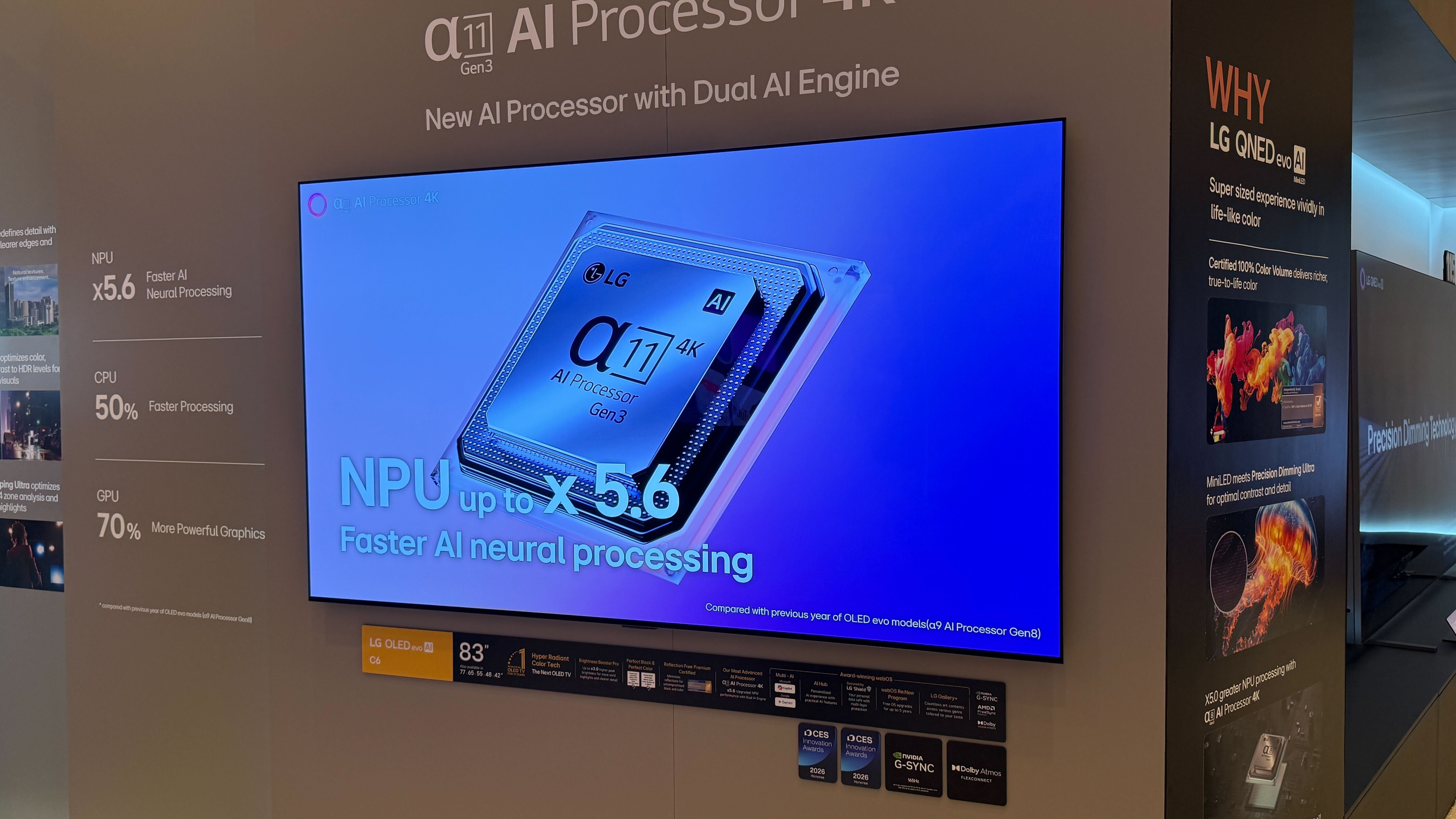 A wall mounted LG C6 OLED TV at LG's CES 2026 booth