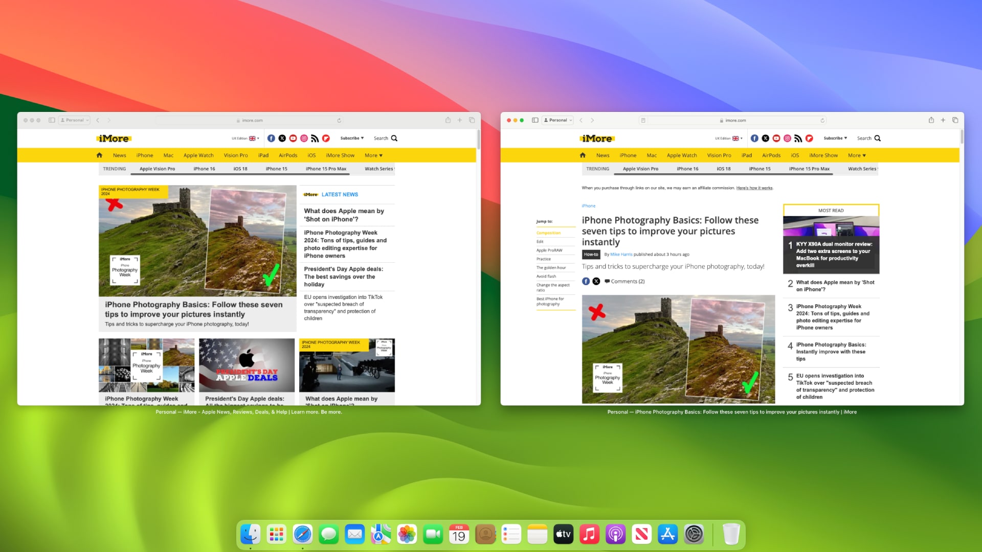 The App Exposé feature in macOS showing two app windows side by side.