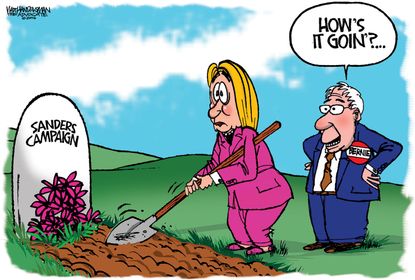 Political Cartoon U.S. bernie Hillary 2016