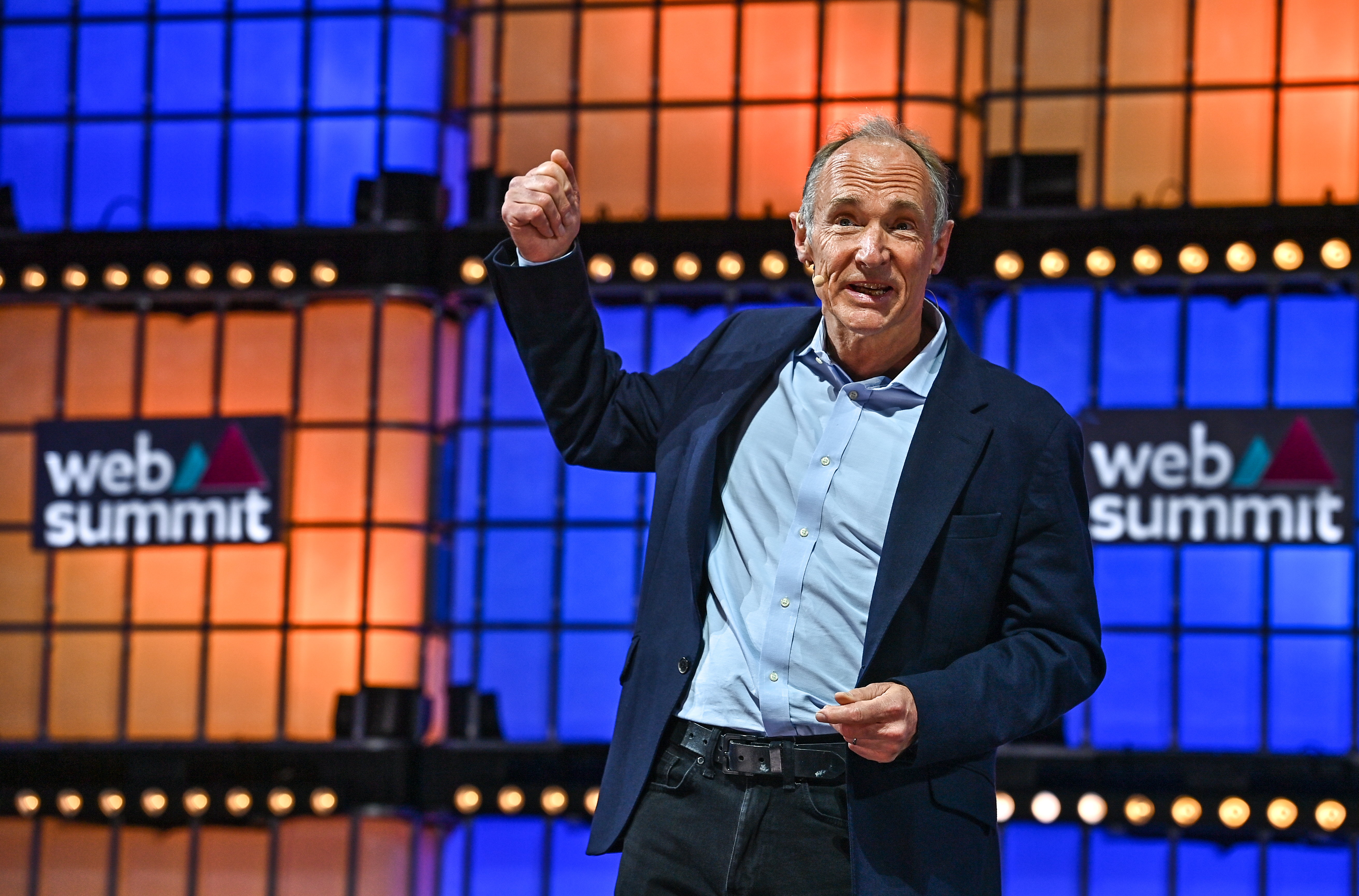 Sir Tim Berners-Lee, Co-founder &amp;amp; CTO, Inrupt, on Centre stage during day three of Web Summit 2022 at the Altice Arena in Lisbon, Portugal.