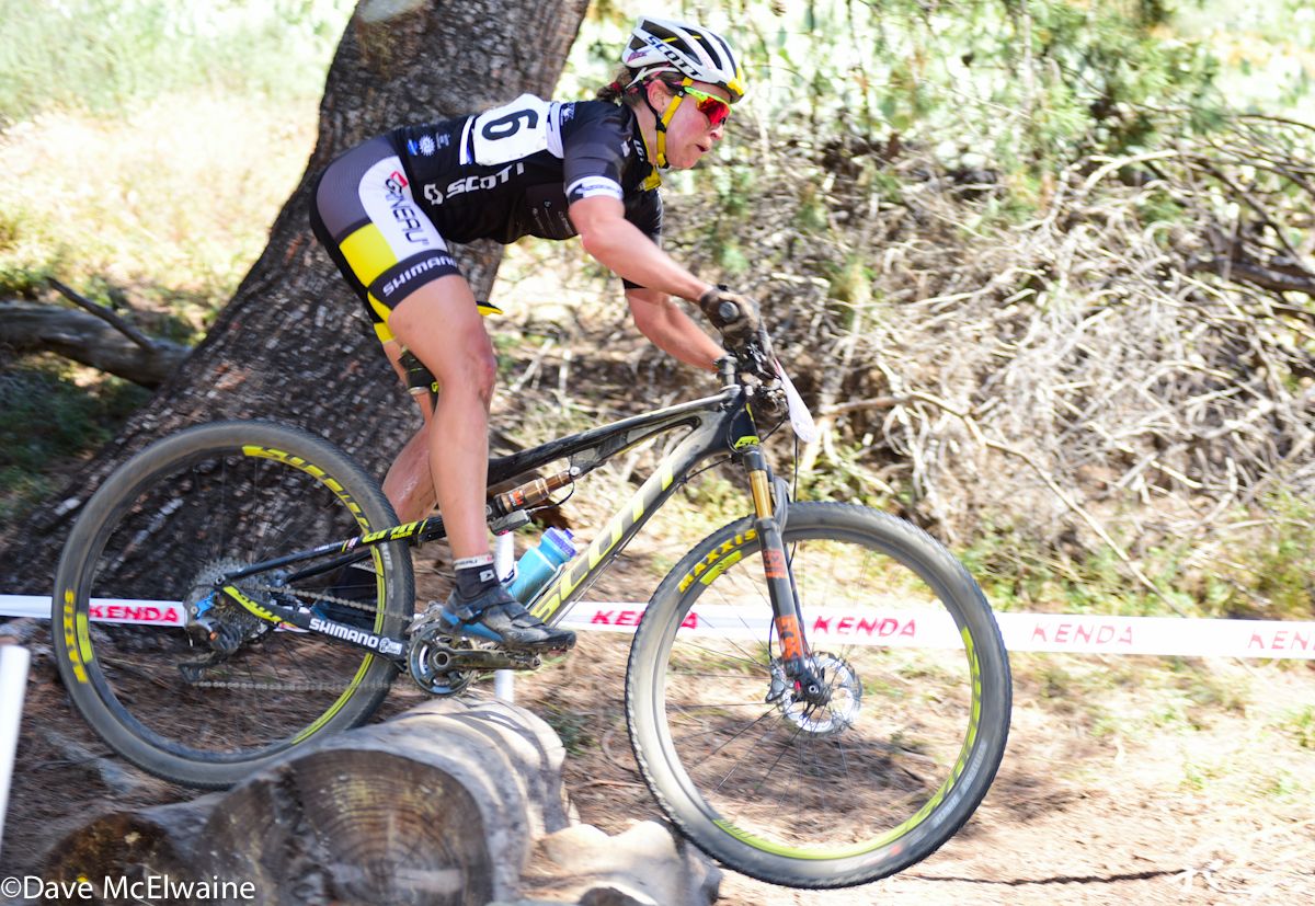 Erin Huck (Scott 3Rox Racing) clearing the logs