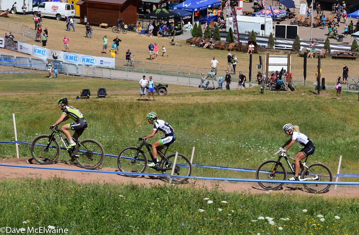 Riders work their way up the mountain during the short start loop