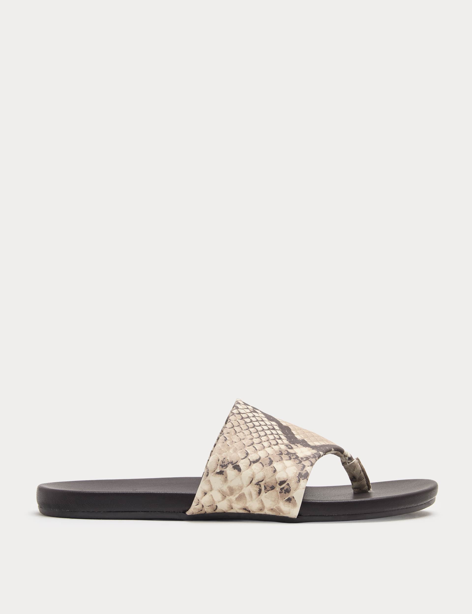 Leather Snake Print Toe Post Mules